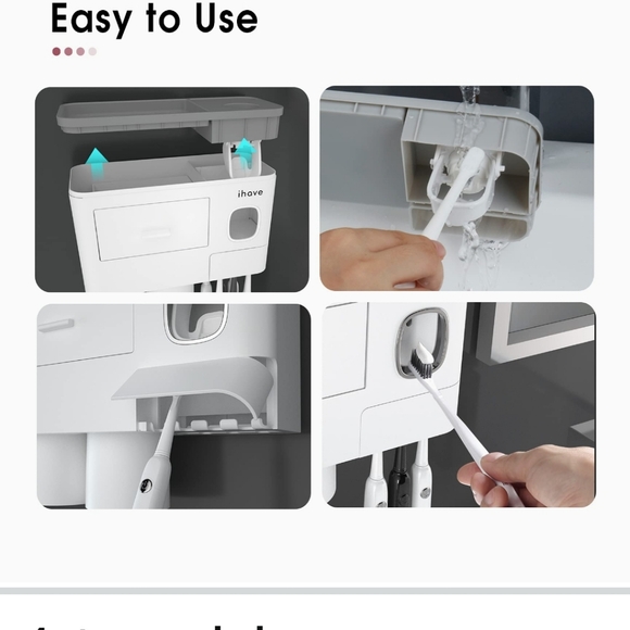 IHave 2 Cups Wall Mounted Toothbrush Holder With Toothpaste Dispenser - Picture 6 of 9